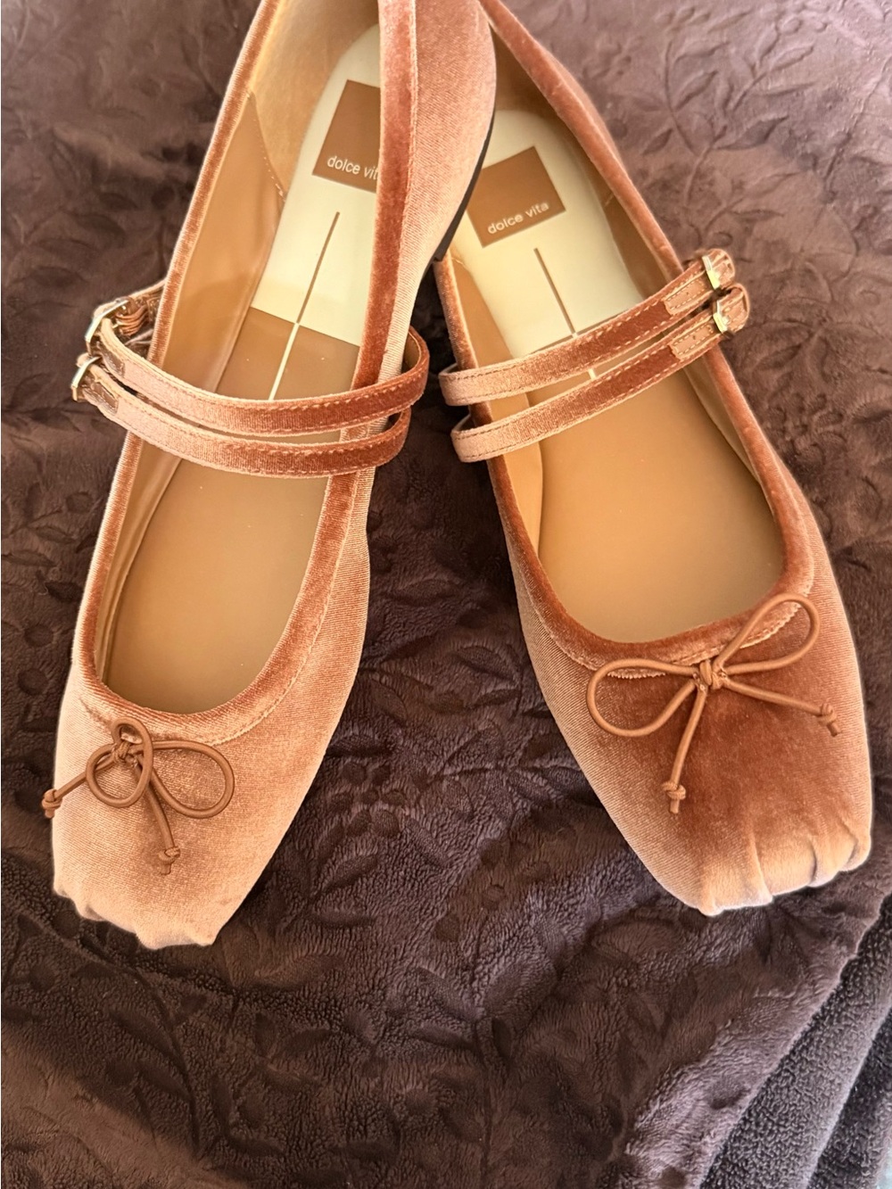 Dolce Vita Velvet Mary Jane Flats in Rose Brown